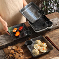 DISH007 - Ceramic Dumpling Plate with Sauce Dish | Partitioned Appetizer Plate image 0