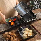 DISH007 - Ceramic Dumpling Plate with Sauce Dish | Partitioned Appetizer Plate image 0