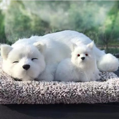 TYP-164 - Realistic White Fox Plush Figurine Set – Mother and Baby on Soft Mat image 0