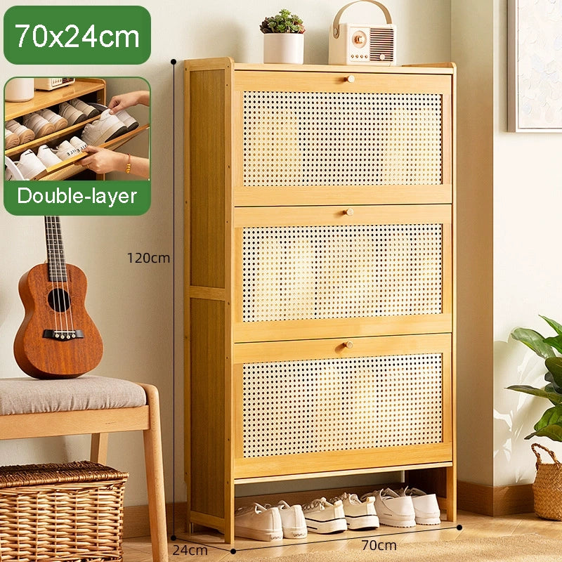 SOCE067 - Flip-Top Bamboo Shoe Cabinet – Space-Saving Entryway Storage image 5