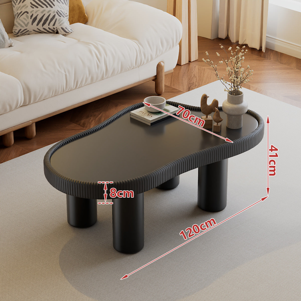 EDB046 - Modern Irregular Glass Coffee Table with Leather-Wrapped Edge image 10