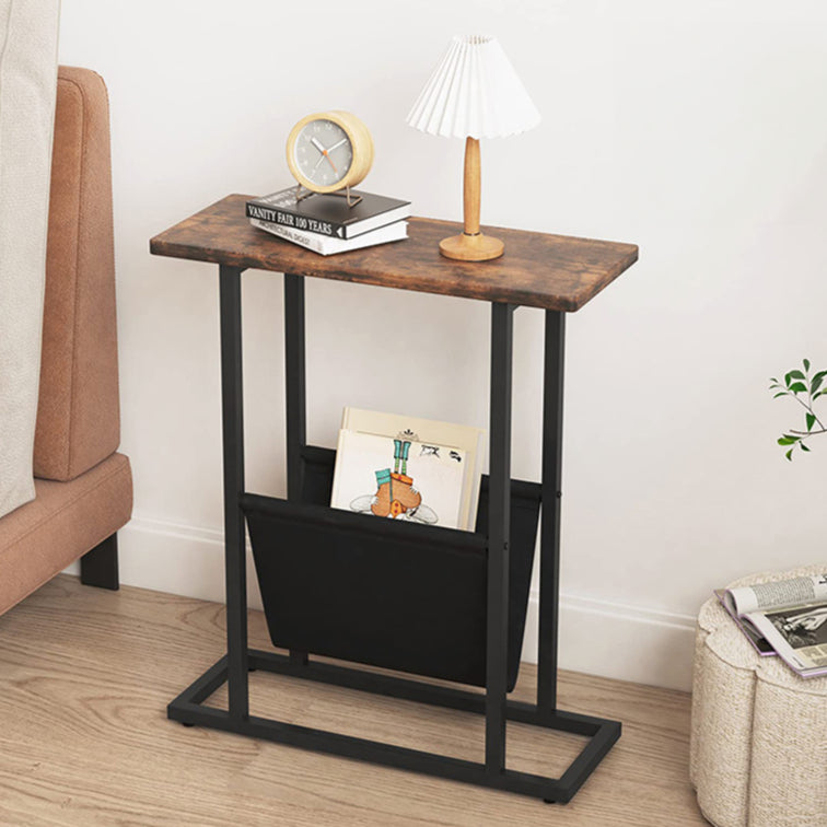 EDB043 - Narrow End Table, Small Slim Side Table with Magazine Holder image 0