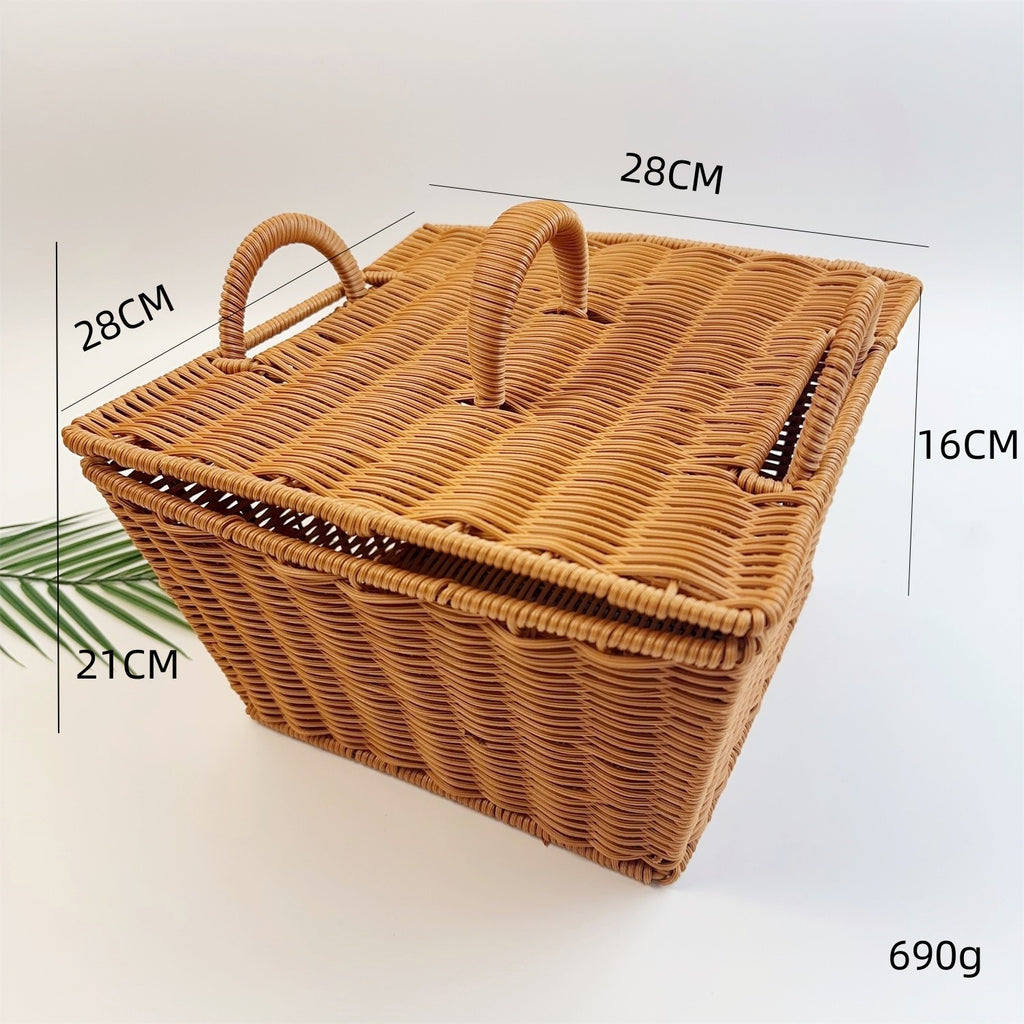 BAS007 - Rectangular Handwoven Rattan-Style Basket with Double Handles image 6
