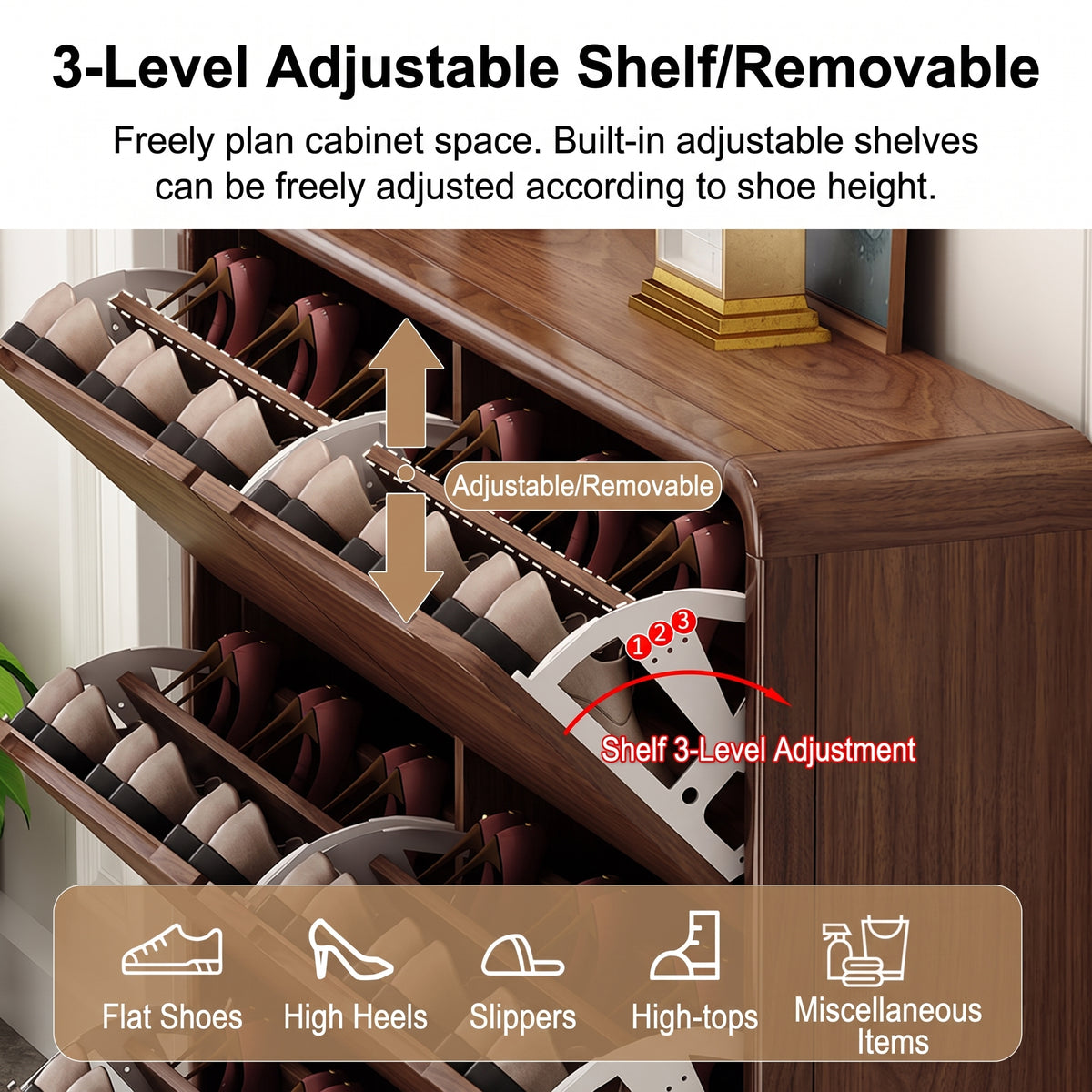 SOCE079 -  Walnut Look Shoe Cabinet - Ultra-Slim Walnut Entryway Organizer