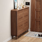 SOCE079 -  Walnut Look Shoe Cabinet - Ultra-Slim Walnut Entryway Organizer