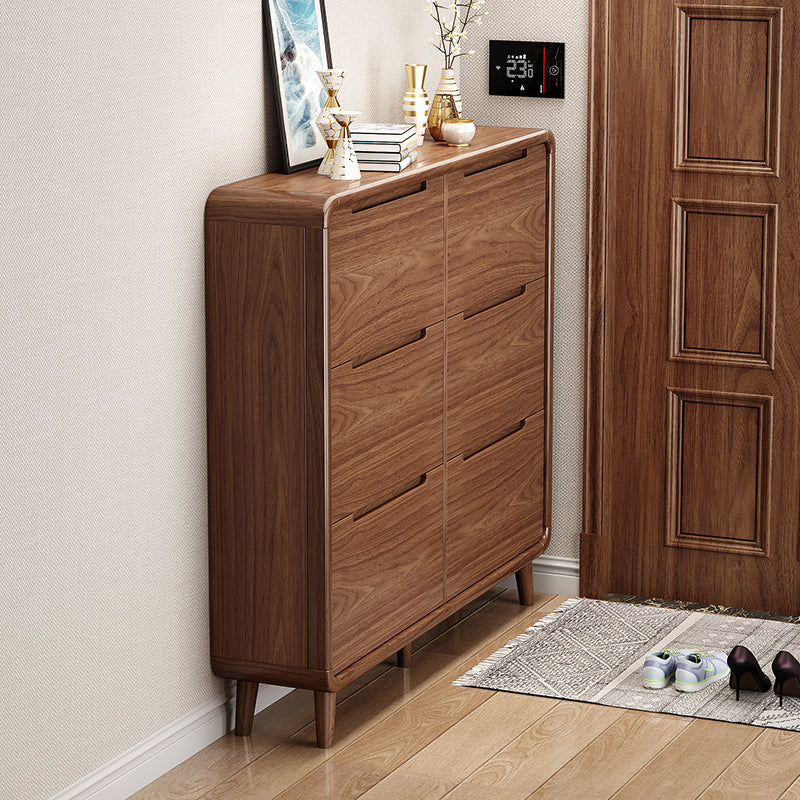 SOCE079 -  Walnut Look Shoe Cabinet - Ultra-Slim Walnut Entryway Organizer