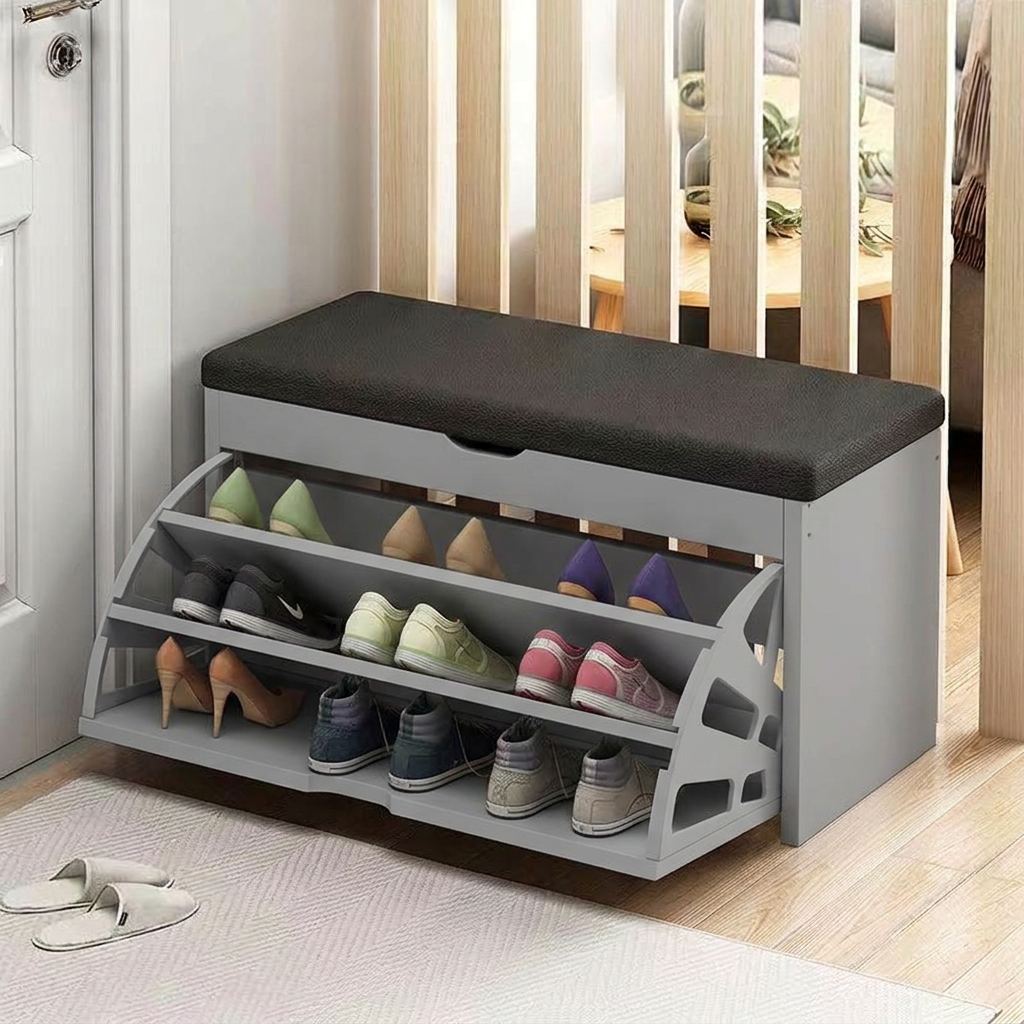 SOCE070 - Modern Entryway Shoe Storage Bench with Seating & Organizer image 4