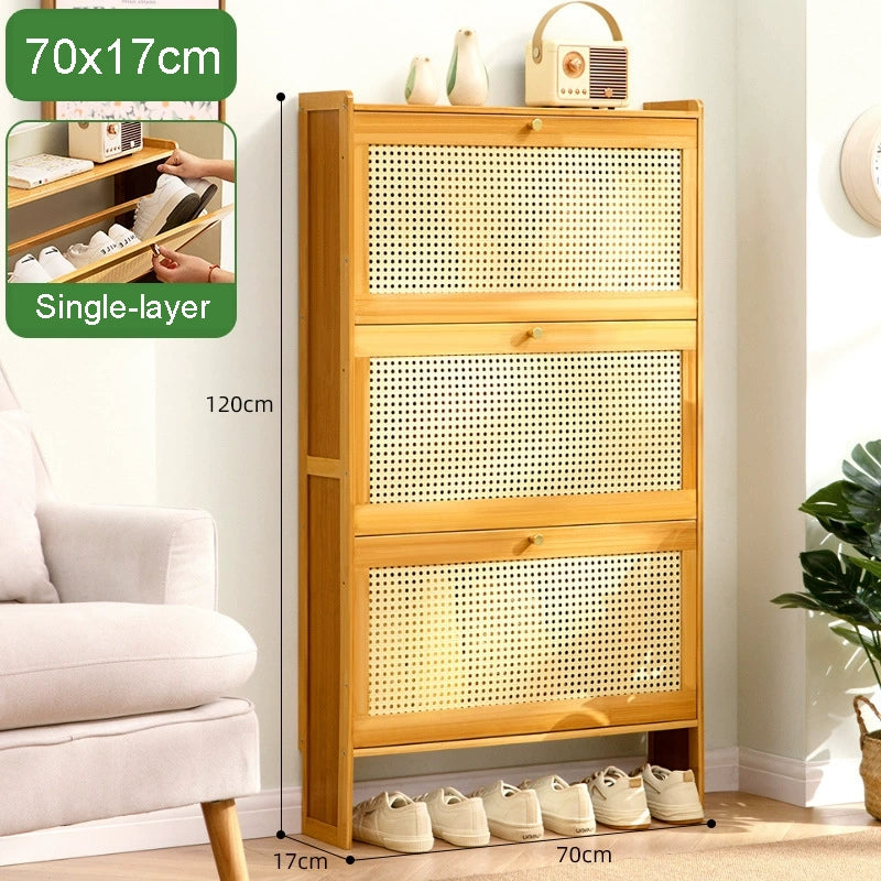 SOCE067 - Flip-Top Bamboo Shoe Cabinet – Space-Saving Entryway Storage image 4