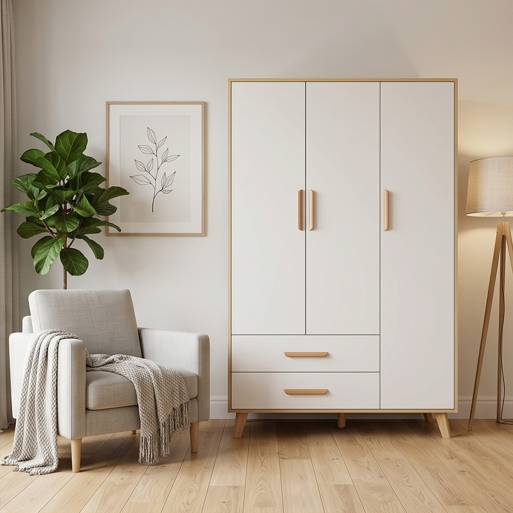 CC059 - Minimalist Bedroom Wardrobe Armoire with Storage Drawers image 1