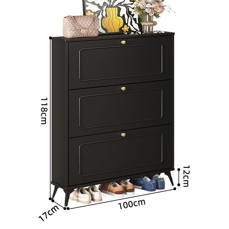SOCE053 - Slim Black 3 Flip Drawers Wooden Space-Saver Shoe Cabinet image 7