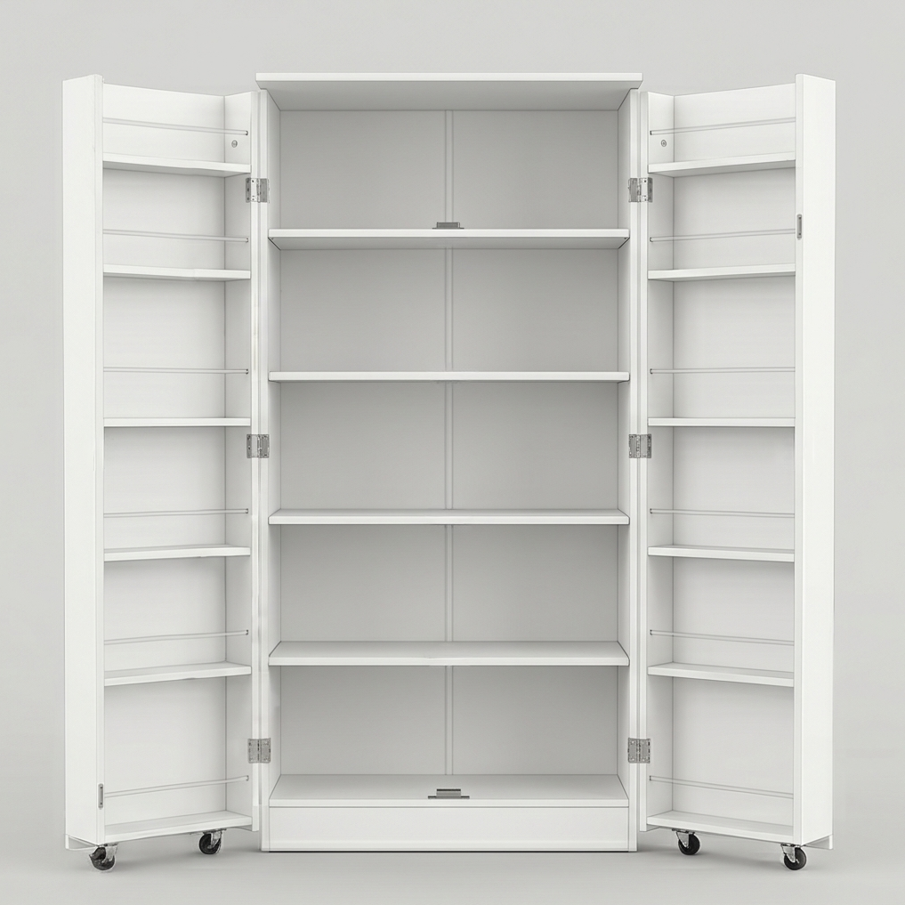 WCK024 - White Kitchen Pantry Cabinet with Shelves & Multi-Storage Compartments image 4