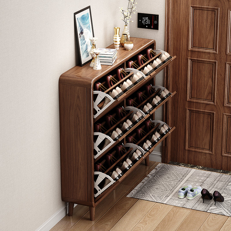 SOCE079 -  Walnut Look Shoe Cabinet - Ultra-Slim Walnut Entryway Organizer