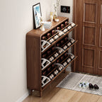 SOCE079 -  Walnut Look Shoe Cabinet - Ultra-Slim Walnut Entryway Organizer