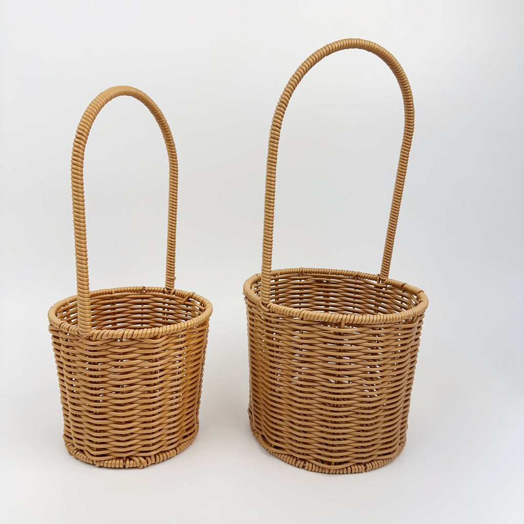 BAS002 - Elongated Handwoven Rattan-Style Basket with Handle image 1