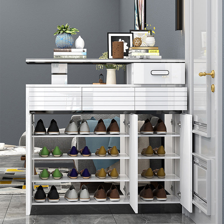 SOCE060 - Modern Glossy White Entryway Shoe Cabinet with Drawers image 3