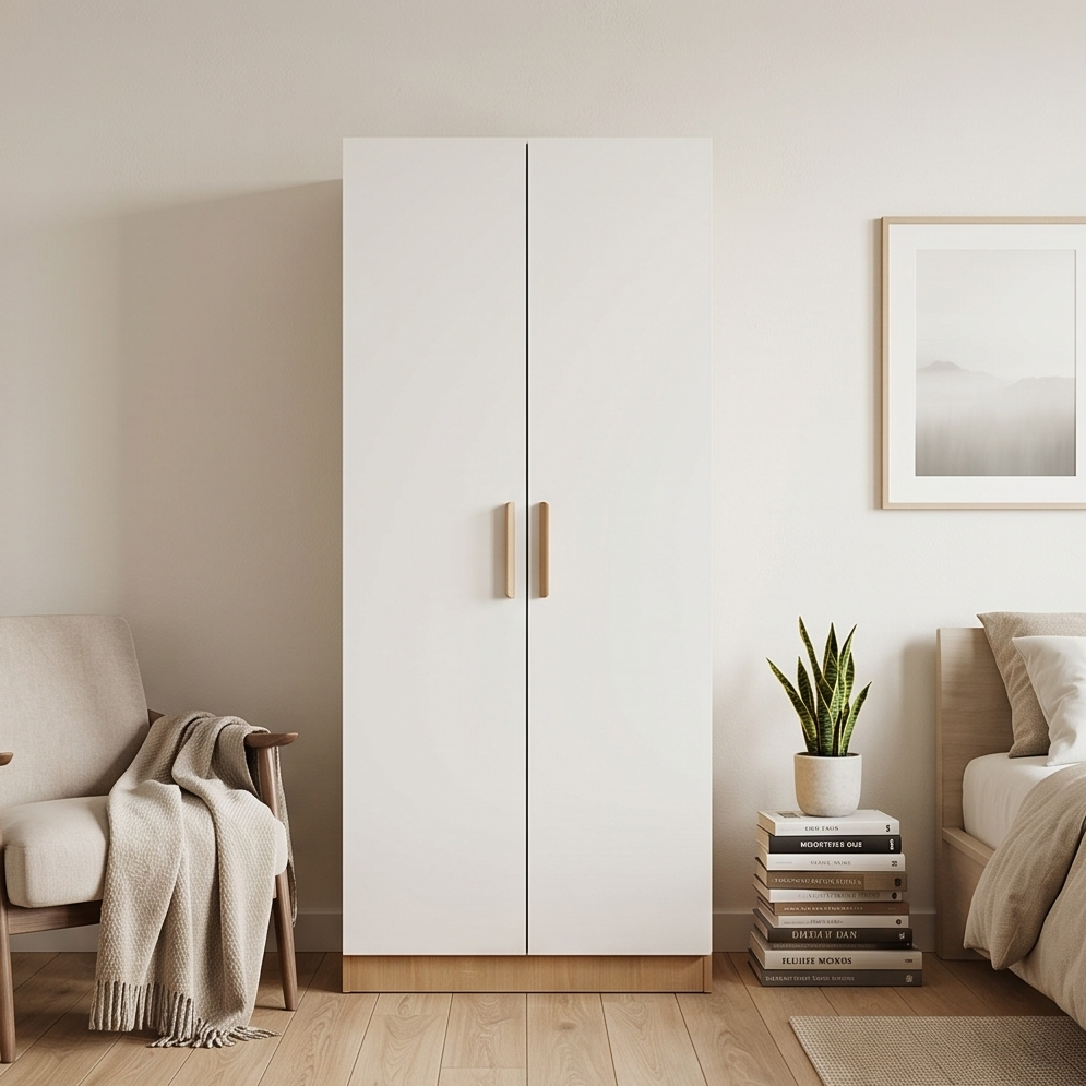 CC058 - Wooden Bedroom Wardrobe -  Storage Cabinet with Hanging Rod & Shelves image 0