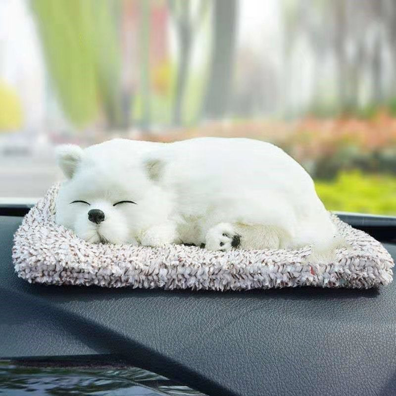 TYP-157 - Realistic Sleeping Puppy Plush Decor – White Dog on Soft Mat image 0