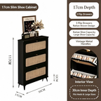 SOCE076 - Modern Black Rattan Shoe Cabinet with 3 Flip Drawers