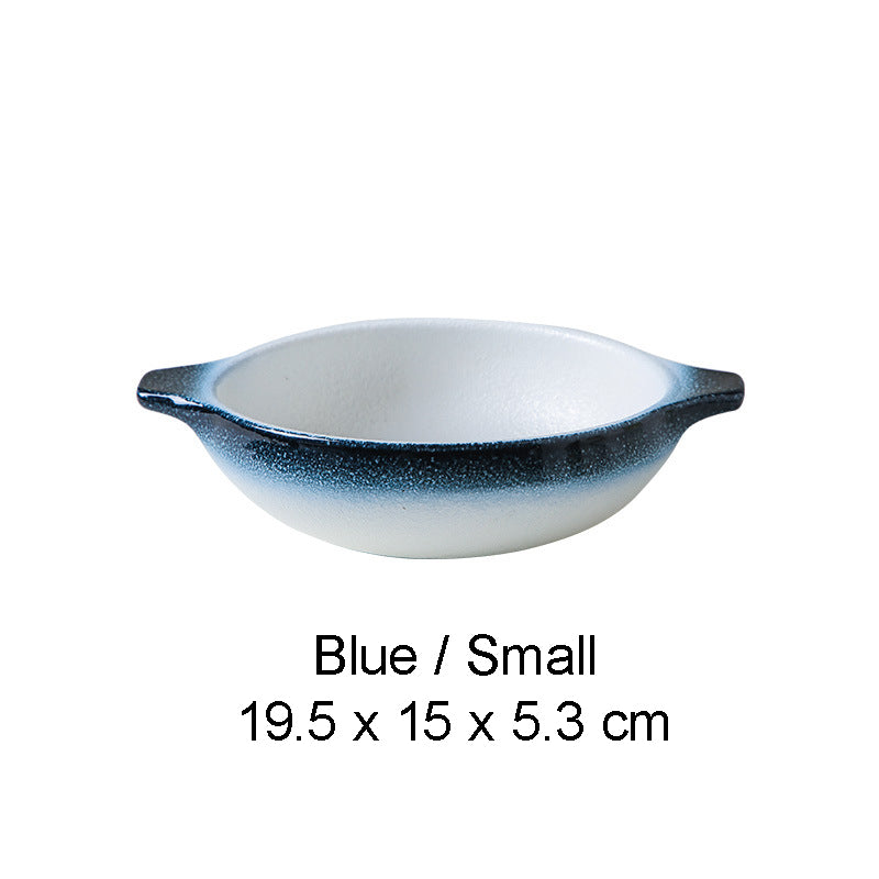 BOWL001 - White Double-Handle Ceramic Soup Plate | Underglaze Serving Dish image 2
