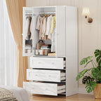 CC056 - Modern White Wardrobe Cabinet with Drawers – Tall Storage Closet image 1