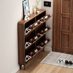 SOCE079 -  Walnut Look Shoe Cabinet - Ultra-Slim Walnut Entryway Organizer
