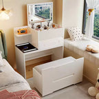 DR018 - Modern Vanity Dressing Table with Mirror, Storage Drawers, Cushion Stool image 0