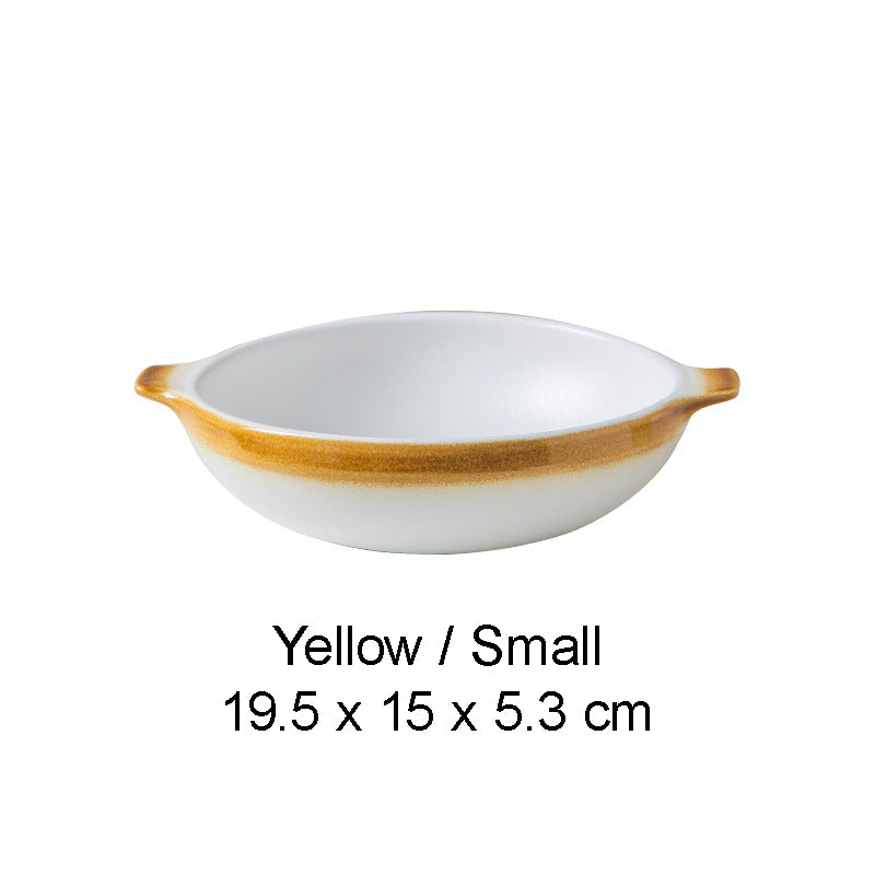 BOWL001 - White Double-Handle Ceramic Soup Plate | Underglaze Serving Dish image 3