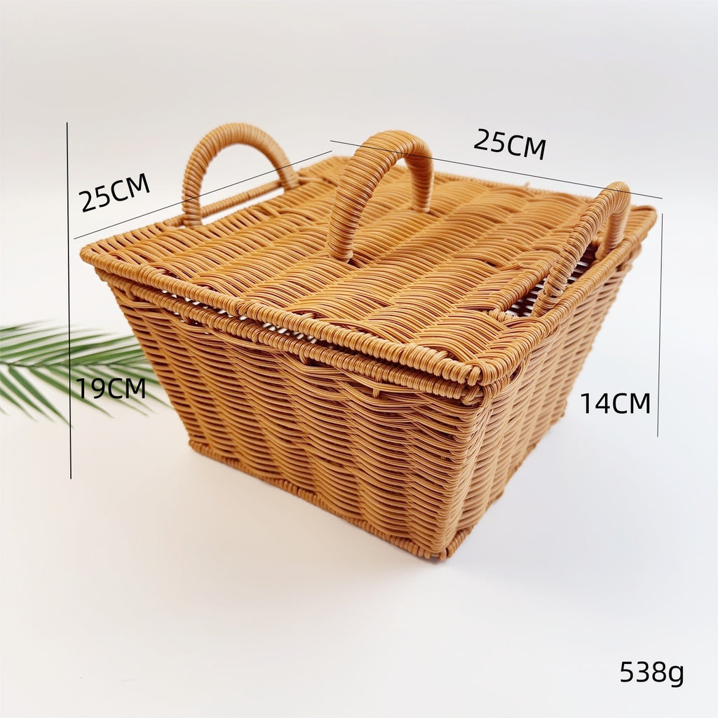 BAS007 - Rectangular Handwoven Rattan-Style Basket with Double Handles image 5