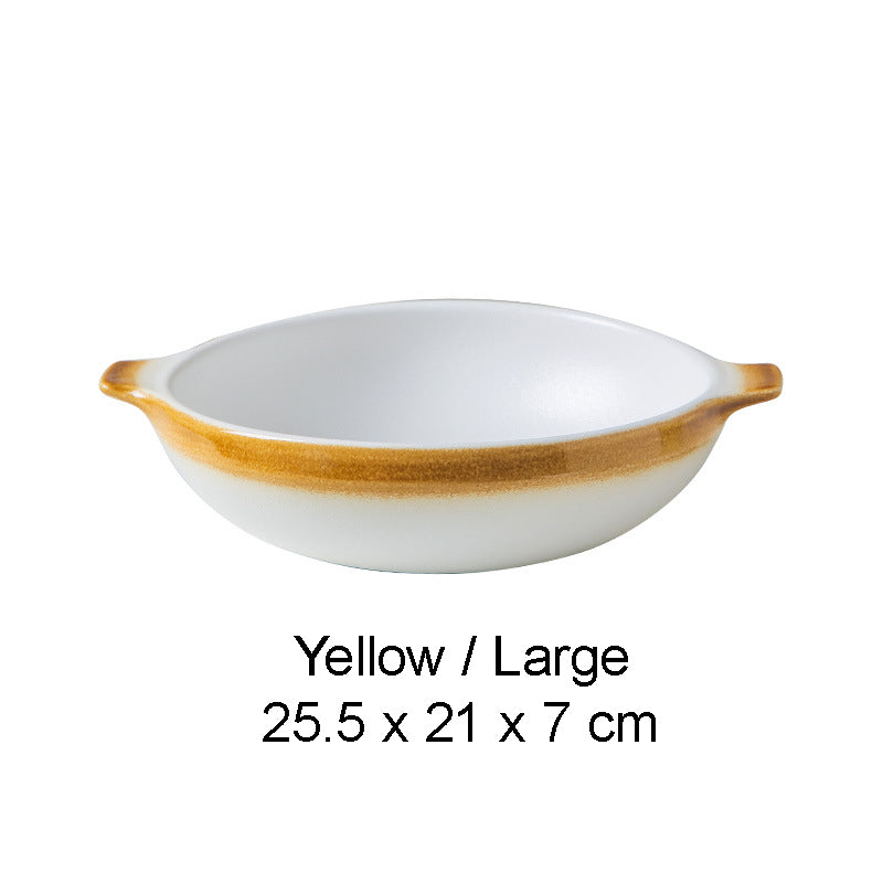 BOWL001 - White Double-Handle Ceramic Soup Plate | Underglaze Serving Dish image 6