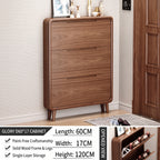 SOCE078 - Mid-Century Modern Walnut Look Shoe Cabinet with 3 Flip-Down Drawers