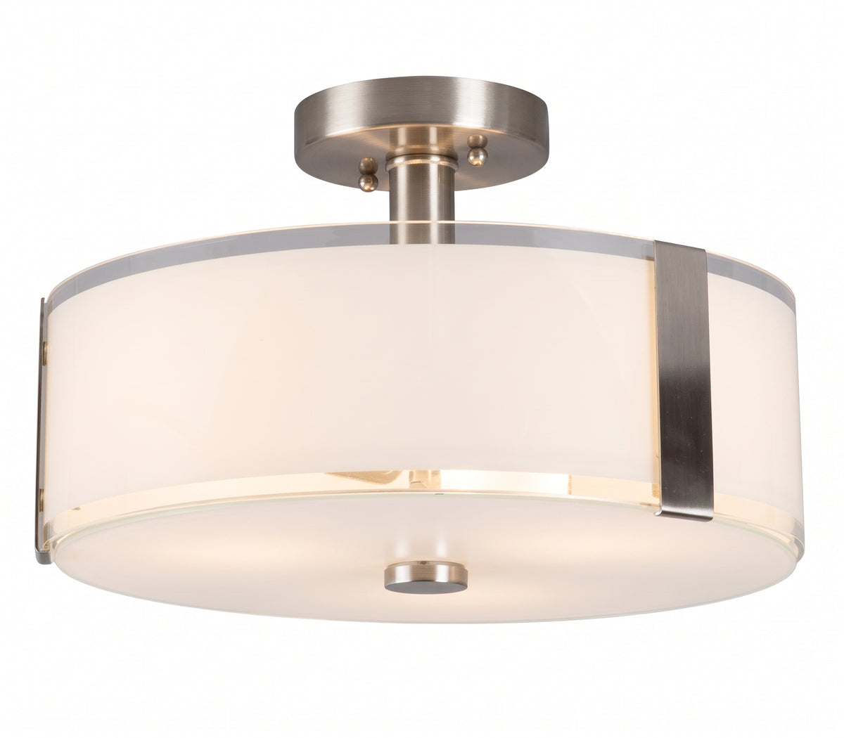 614298BN - 3-Light Semi Flush Mount - Chrome with White Opal/Clear Glass
