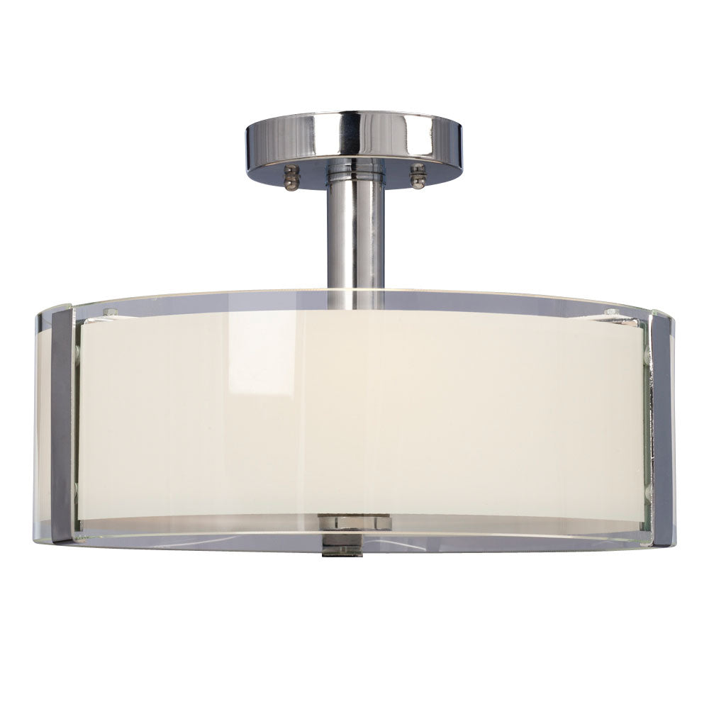 614298CH - 3-Light Semi Flush Mount - Chrome with White Opal/Clear Glass