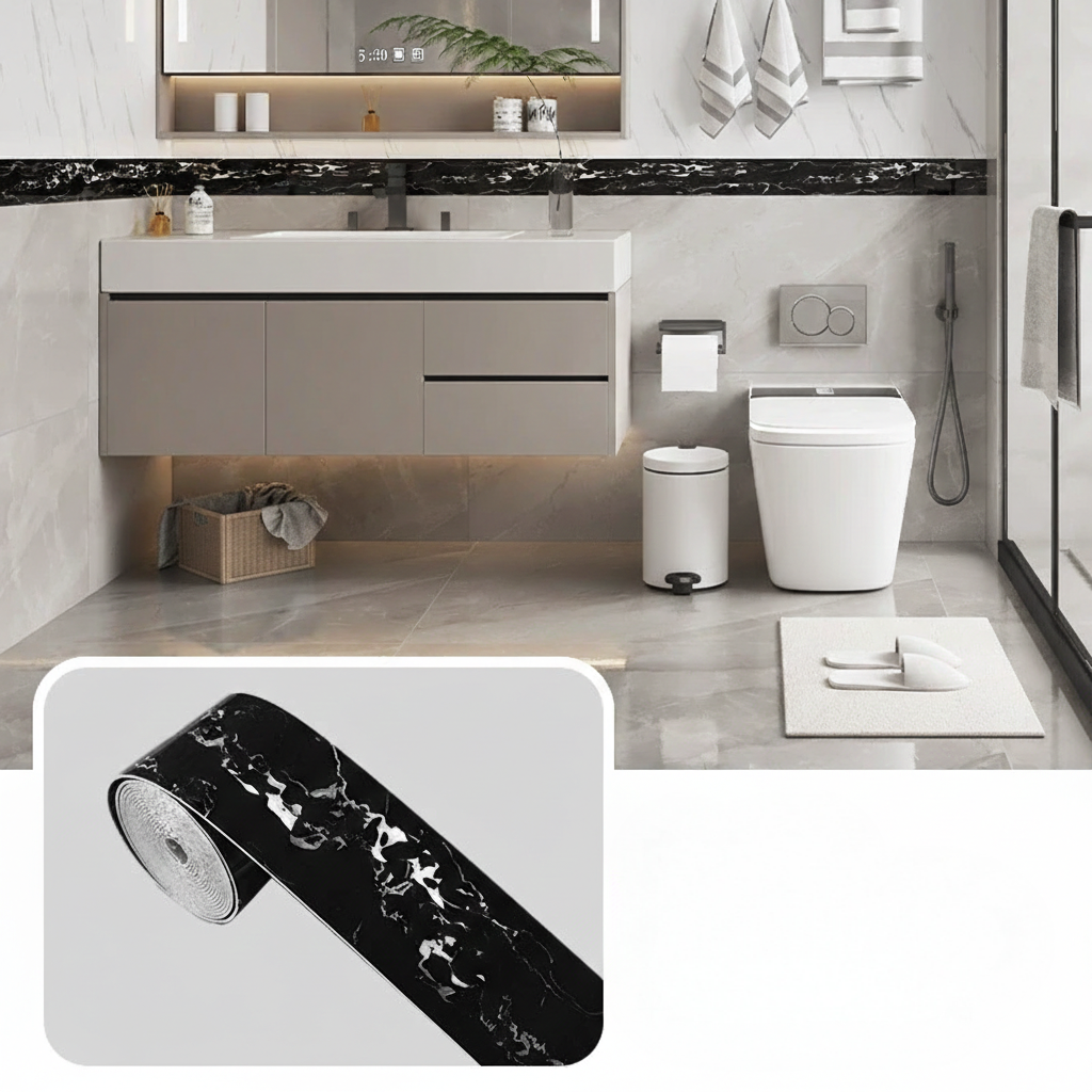 WAP004 - Self-Adhesive Baseboard & Wall Trim Stickers - Marble & Tile Look image 1
