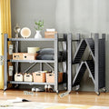 WCK022 - No-Assembly Foldable Metal Bookshelf – Movable Floor Storage Rack image 1