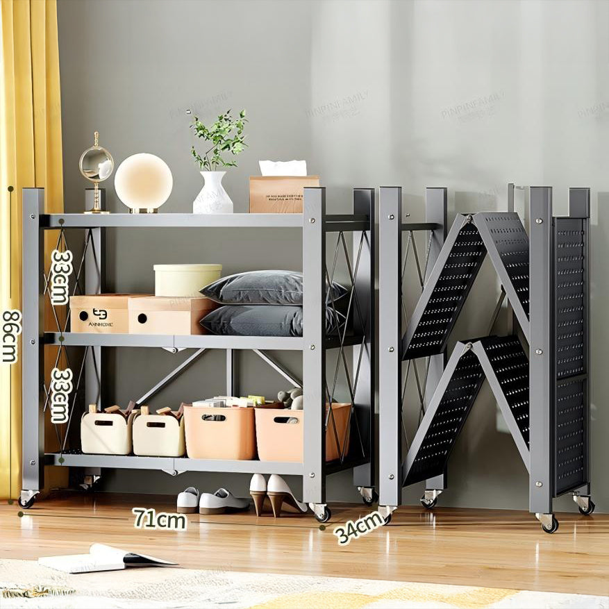 WCK022 - No-Assembly Foldable Metal Bookshelf – Movable Floor Storage Rack image 1