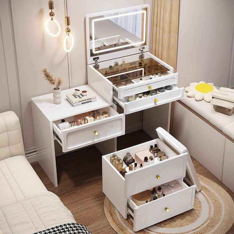 DR024 - Modern White Vanity Desk with Flip-Top LED Mirror & Storage Cabinet image 0