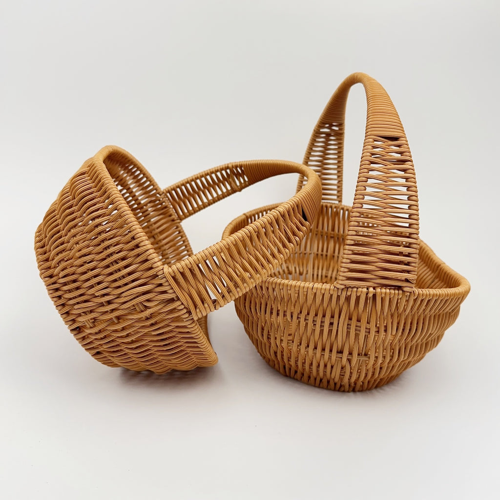 BAS004 - Oval Handwoven Rattan-Style Basket with Thick Handle image 0