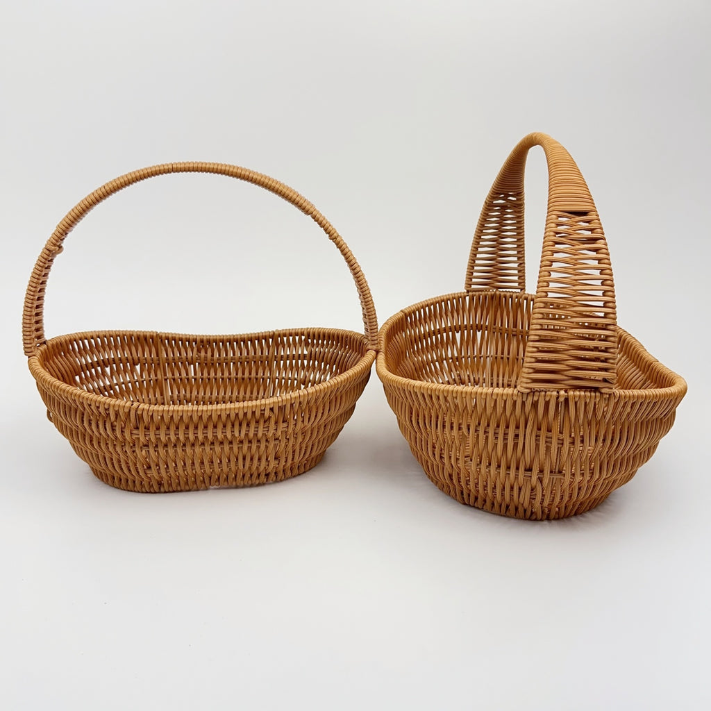 BAS004 - Oval Handwoven Rattan-Style Basket with Thick Handle image 1