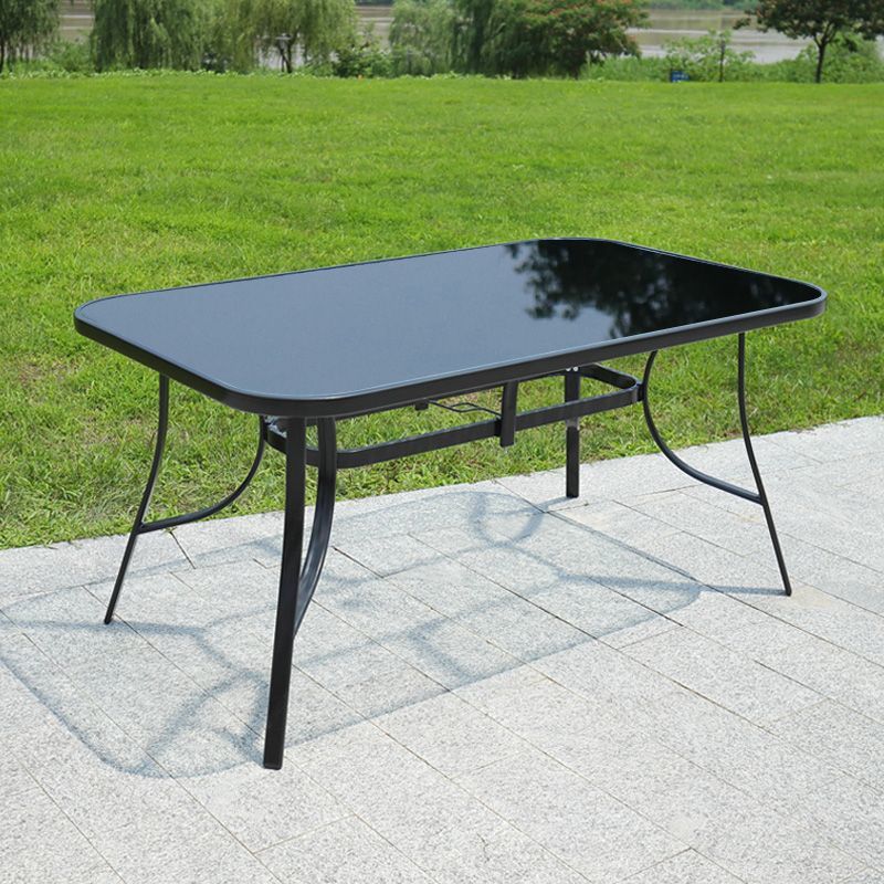ODS006 - Outdoor Black Rectangular Patio Table with Glass Tabletop image 3