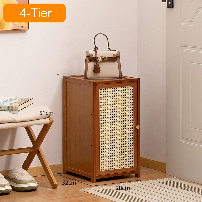 SOCE066 - Bamboo Shoe Cabinet – Narrow Multi-Tier Shoe Rack with Ventilated Door image 2