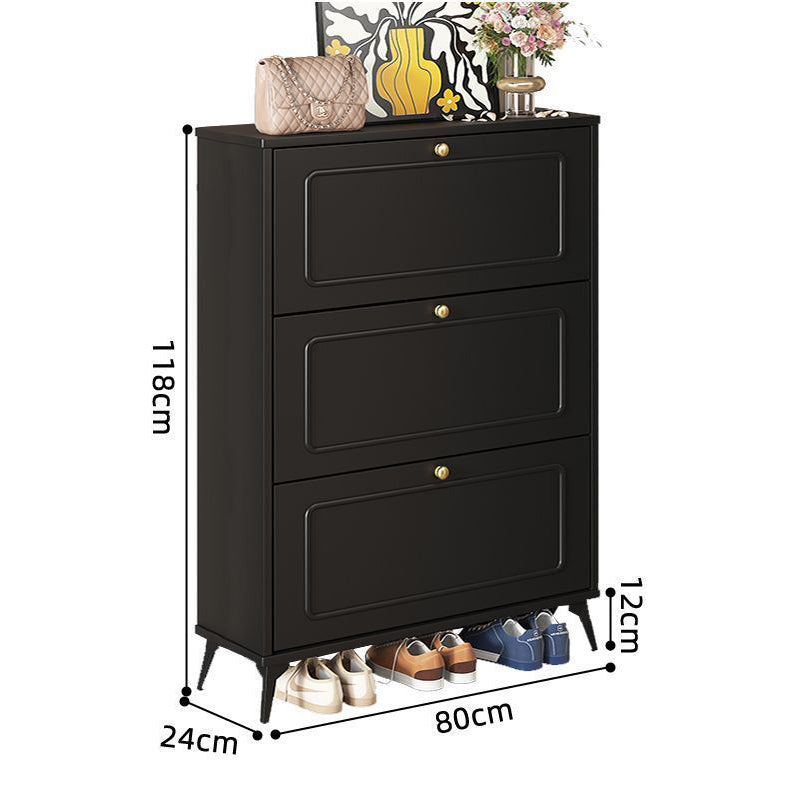 SOCE053 - Slim Black 3 Flip Drawers Wooden Space-Saver Shoe Cabinet image 6