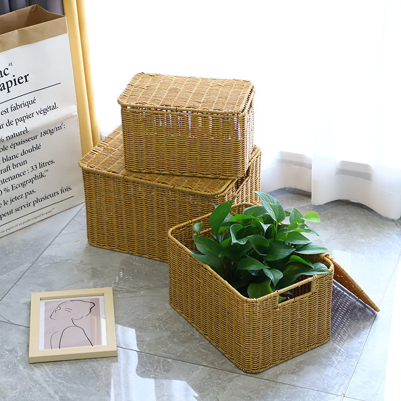 BAS011 - Rectangular Rattan-Style Storage Basket with Lid image 2