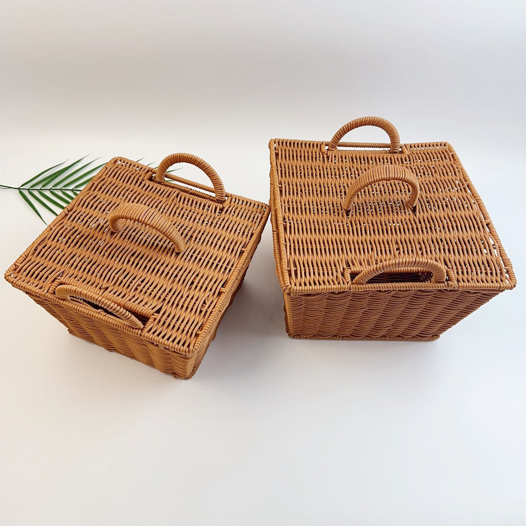 BAS007 - Rectangular Handwoven Rattan-Style Basket with Double Handles image 3