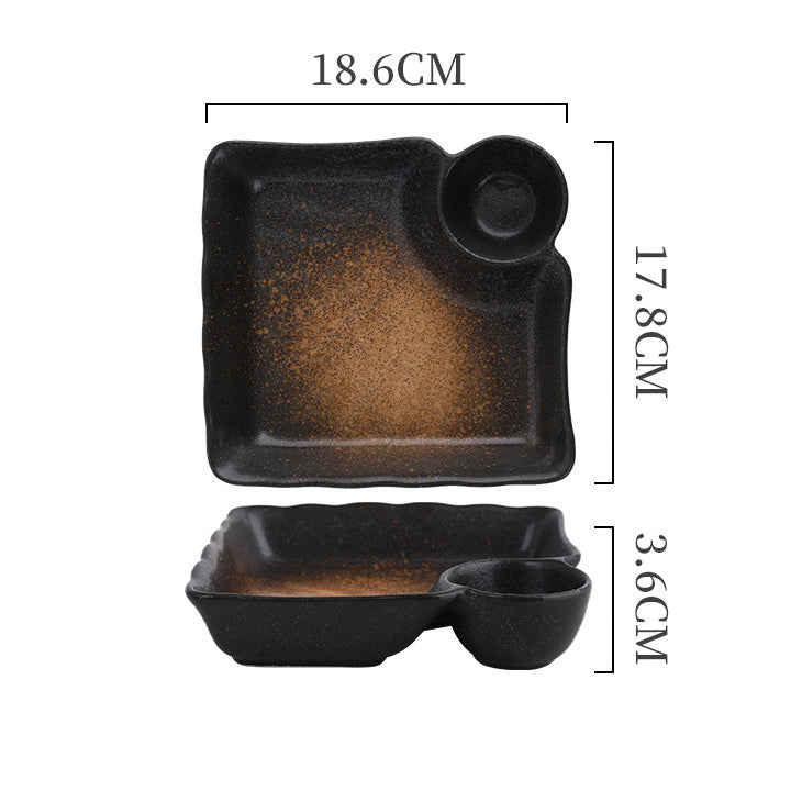 DISH007 - Ceramic Dumpling Plate with Sauce Dish | Partitioned Appetizer Plate image 4