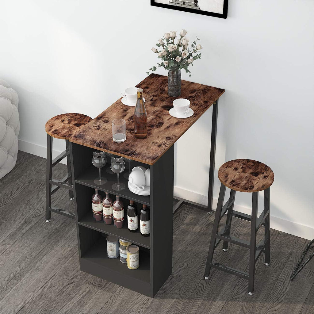 BAR003 - 3-Piece Pub Bar Table Set with Storage Shelves image 3