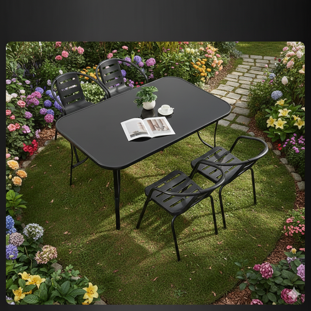 ODS006 - Outdoor Black Rectangular Patio Table with Glass Tabletop image 1