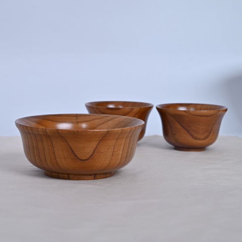 BOWL009 - Reversible Edge Wooden Bowl | Natural Solid Wood Tableware image 0
