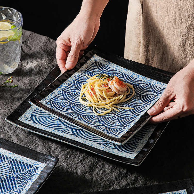 DISH008 - Wave Pattern Ceramic Square Plate | Flat Dinner & Serving Dish image 0