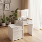 DR024 - Modern White Vanity Desk with Flip-Top LED Mirror & Storage Cabinet image 2