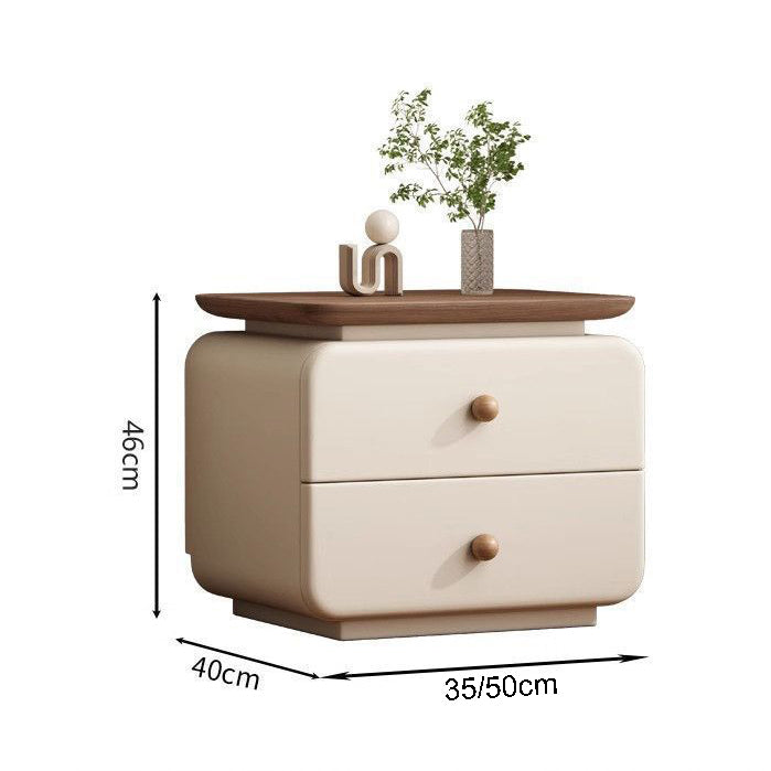 CBD025 - Elegant White Bedside Table with Two Drawers and Natural Wood Knobs image 2